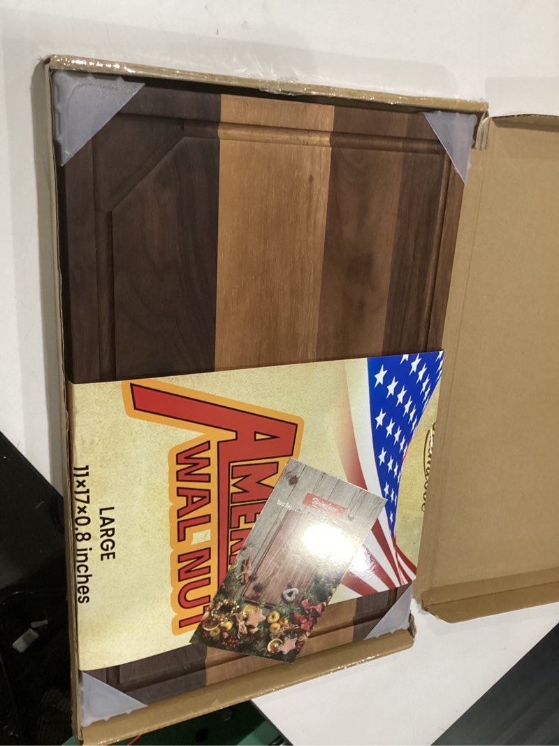 Condition photo showing New/Like New for heimlove walnut wood cutting board for kitchen, 17"x11" reversible wooden chopping board with deep juice grooves and handles, natural walnut wood cutting board for chopping, cheese, vegetables