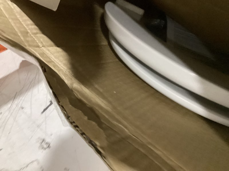 Condition photo showing As Is for american standard moments wood white elongated soft close toilet seat