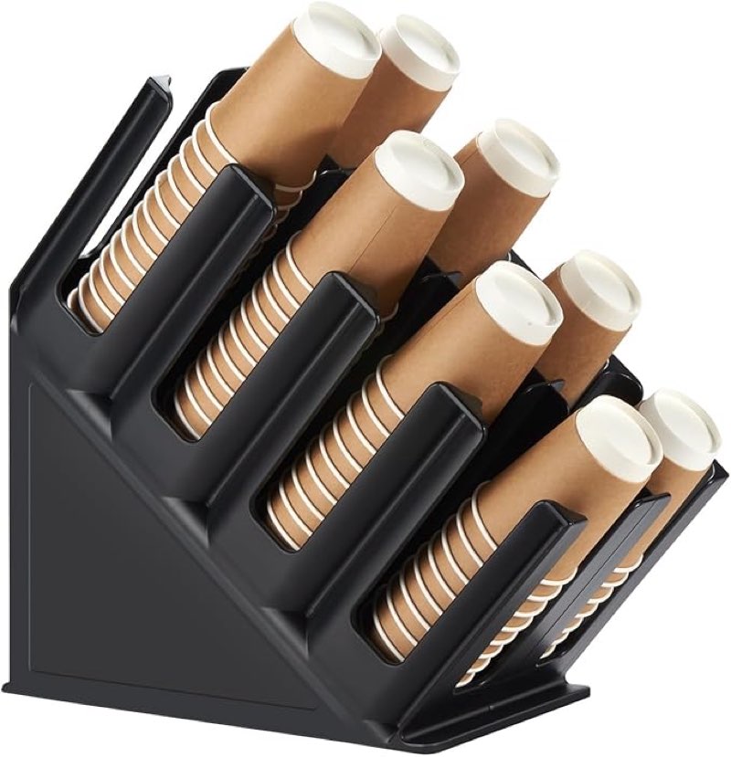 Disposable Paper Cup Dispenser, Lid Dispenser 8 Compartment PC Coffee Cup and Lid Storage Organizer 