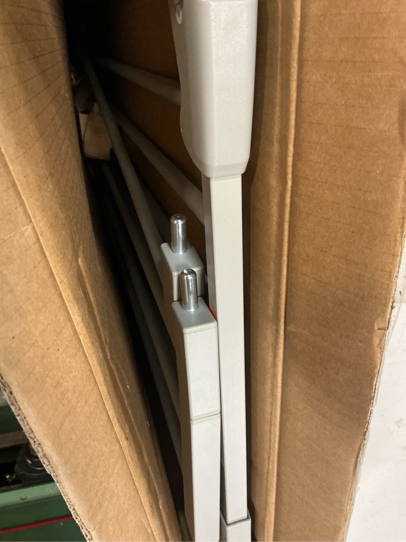 Condition photo showing As Is for BABELIO 36" Tall Baby Gate, 26-40" Wide Auto Close Pet Gate, PressGuard C5 Pressure Mounted Metal Dog Gate, Easy-Install No Drilling, No Tools Needed, with Wall Protectors and Extension Kits, Gray Gray 36"Tall 26"-40" Wide