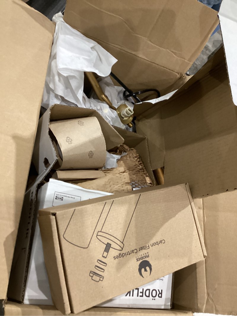 Condition photo showing As Is for Fiqevs 4 Globe Gold Floor Lamp, Modern Sputnik Tree Standing Lamp with Frosted Glass Ball Lampshade & 3000K LED Bulbs, Mid Century Contemporary Tall Lamp for Living Room, Bedroom - Antique Brass