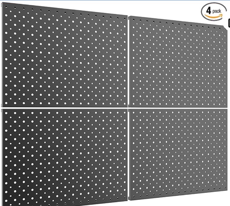 torack 4 pcs 12"x16" metal pegboard panels for garage, workbench, shop, tool organizer peg board with 1/8" & 1/4" holes, modular wall-mounted pegboard for pegboard hooks (black