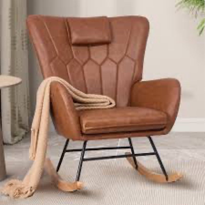 VECELO Rocking Chair Nursery with Thick Headrest, Modern Teddy Upholstered Reading Glider Rocker Acc