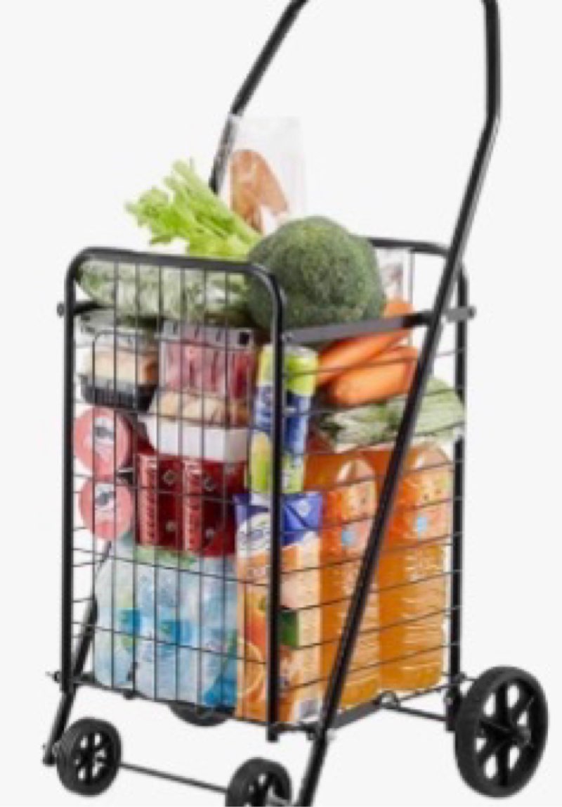 VEVOR Shopping Cart, Folding Grocery Utility Cart with Swivel Wheels, 90 LBS Large Load Capacity, He