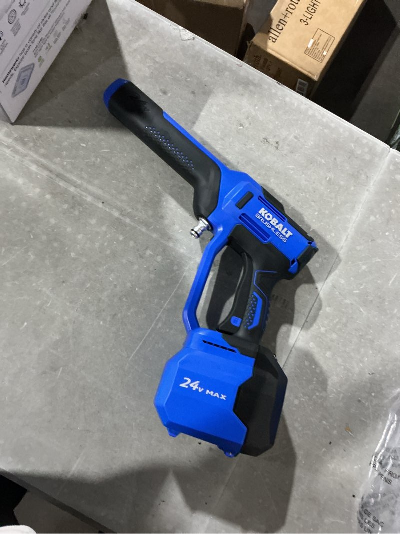 Condition photo showing As Is for kobalt 700-psi 0.8-gpm cold water battery outdoor power cleaner with 1 spray tips