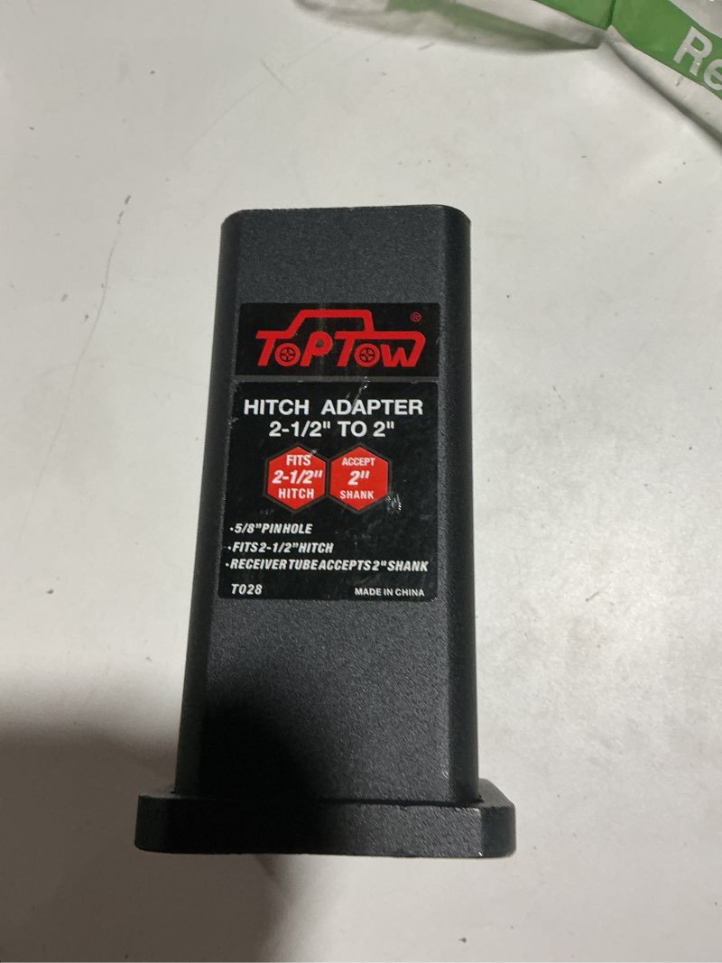 Condition photo showing As Is for toptow 64028s trailer hitch adapter 2-1/2" to 2" hitch reducer sleeve carbon steel, upgraded, 5/8 inch pin & clip included