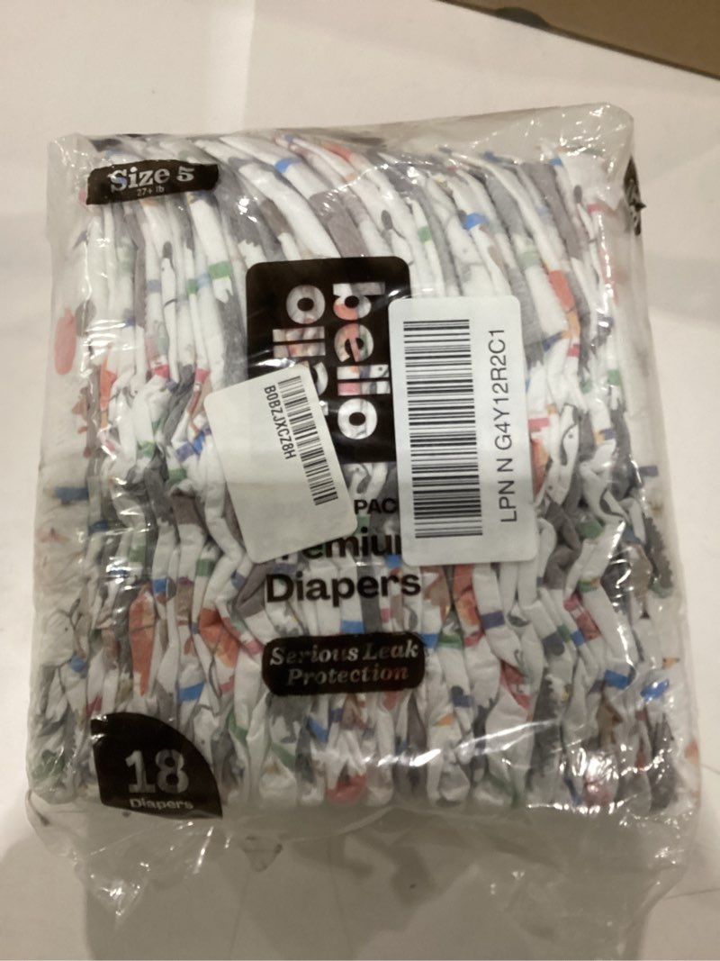 Condition photo showing As Is for 18 diapers only Hello Bello Premium Diapers, Size 5 (27+ lbs) Surprise Pack for Girls - 72 Count, Hypoallergenic with Soft, Cloth-Like Feel - Assorted Girl & Gender Neutral Patterns Girl/Neutral (Assorted Style) Size 5