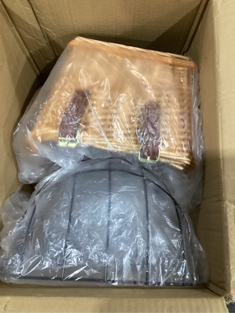 Condition photo showing New/Like New for dog bike basket safe portable pet bicycle carrier for small dog cat natural wicker with protective grille luggage rack seat ice pad comfort cotton cushion for daily, rides, farmers'markets brown brown 19.0"l x 12.5"w x 18.0"h