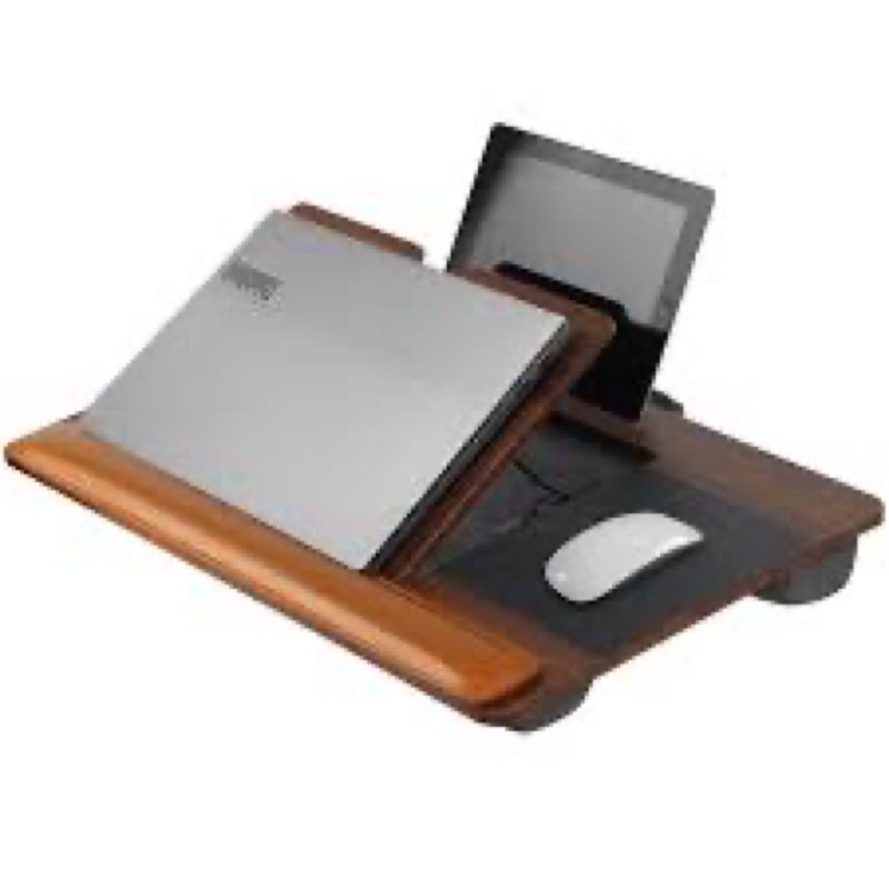 Wooden Laptop Tray with Leather Wrist Pad - Adjustable Angle Lap Desk with Cushion, Laptops Table fo