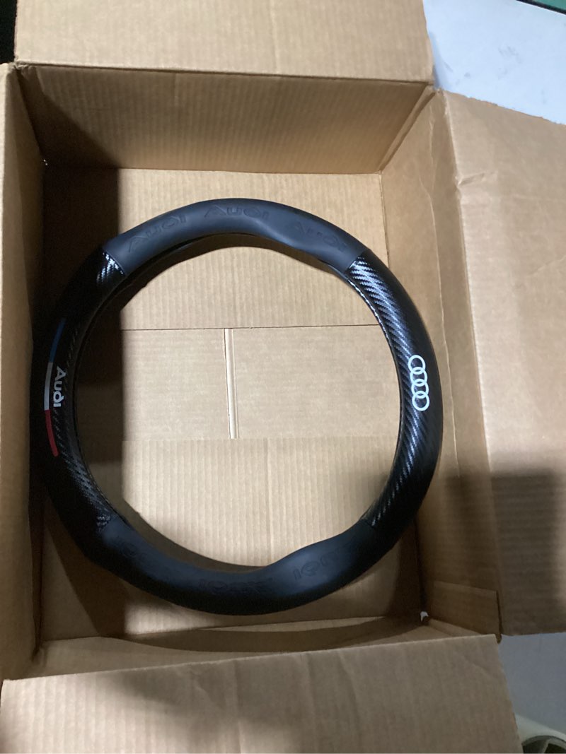 Condition photo showing Good Condition for Custom-Fit Car Steering Wheel Cover Compatible with Audi, Premium Stylish NAPA Leather Carbon Fiber Texture Protector, Non-Slip, Audi Compatible Accessories (Black) 37cm to 38cm