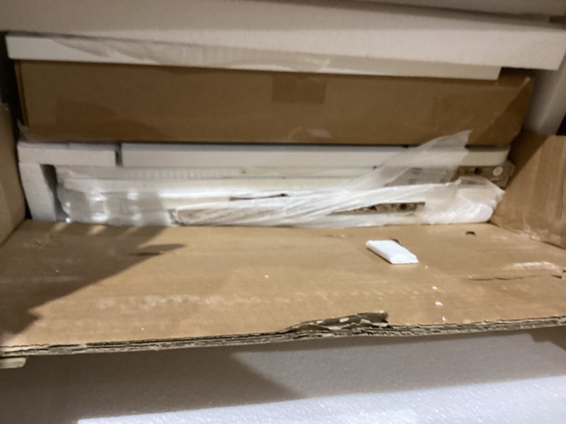 Condition photo showing As Is for Vanity Desk with Mirror and Lights, with Hidden Shelves,4 Compartments,2 Drawers,Cabinet & Stool,Dimmable LED Lights,Power Outlets, Ideal for Bedroom Vanity Organization(White)