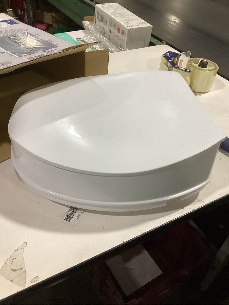 Condition photo showing As Is for Homecraft Savanah Raised Toilet Seat with Lid, 4" Elevated Seat for Seniors, Universal Fit for Most Standard Toilets, Portable & Tool-Free, Seat Riser, Ergonomic Design, White 4" Seat with Lid