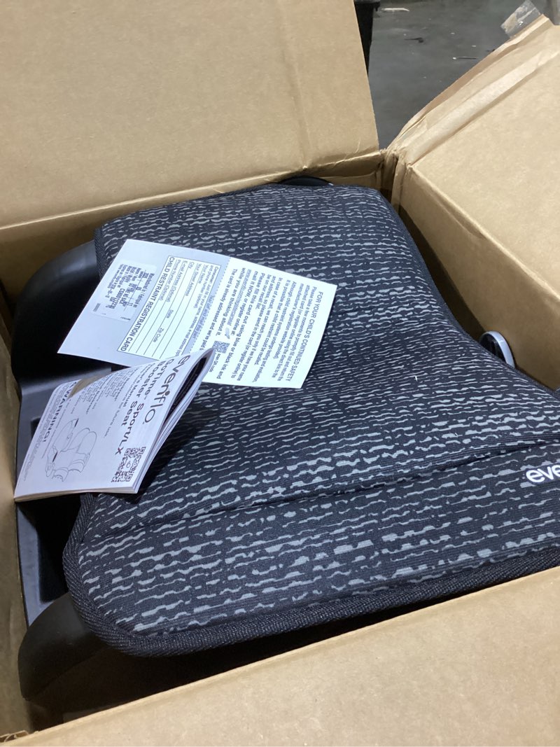 Condition photo showing As Is for evenflo gotime no back booster car seat (static black) new evenflo gotime no back booster car seat