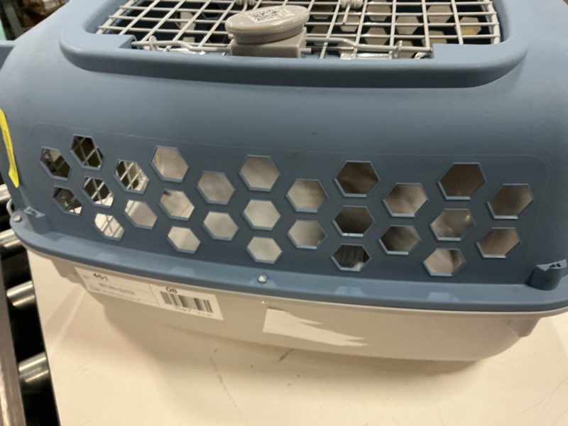 Condition photo showing Good Condition for vibrant life kennel for dogs & cats, durable plastic, two door openings, blue, maximum pet weight 30 lbs, 24" l x 16.5" w x 14.5"h