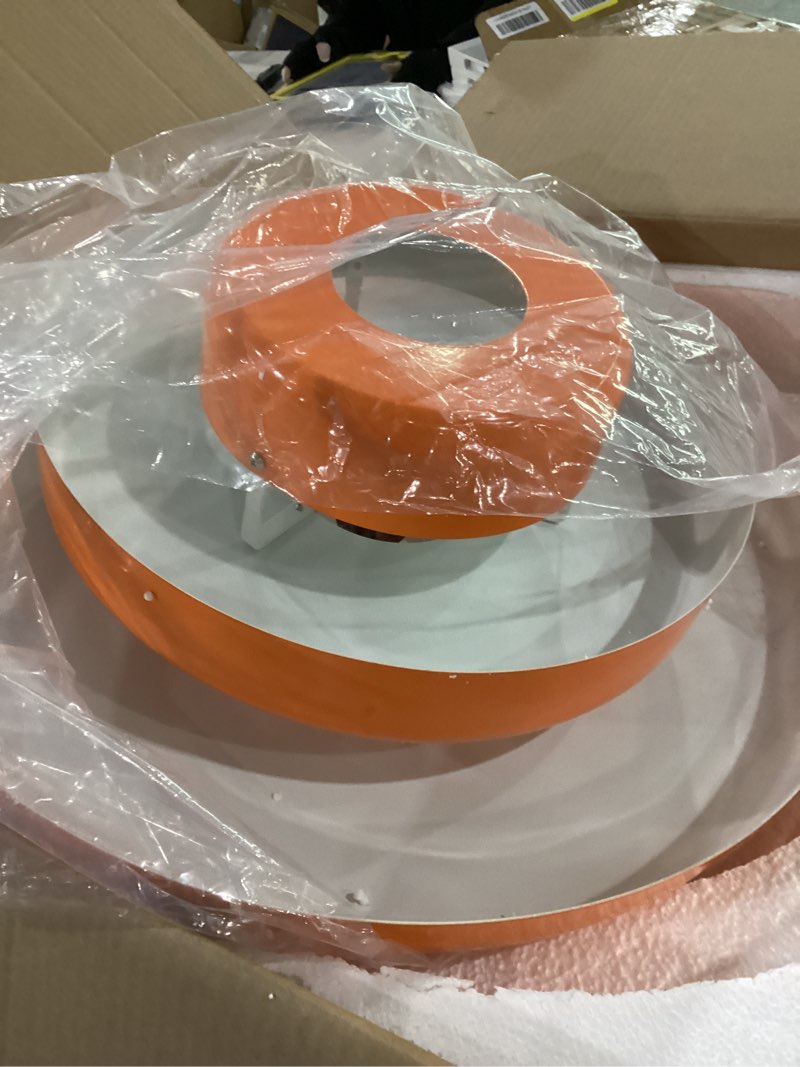Condition photo showing New/Like New for 19.7" large mid century chandelier, 3-tier orange metal shade pendant light, industrial adjustable ceiling hanging fixture for dining room, hallway, bedroom 19.7” orange