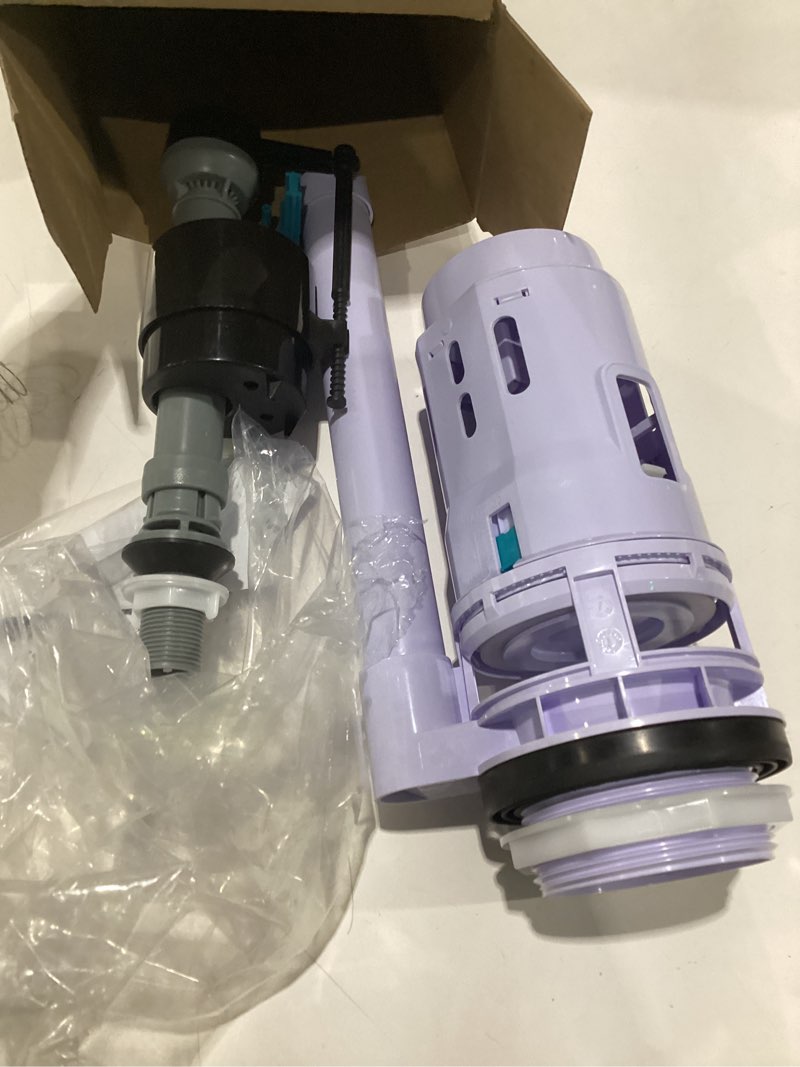 Condition photo showing As Is for 3-inch dual flush valve replacement kit for 2-piece toilets, universal toilet repair kit with push button, fill valve, gasket & bolts,compatible with glacier bay, kohler, american standard, and toto 3 inch