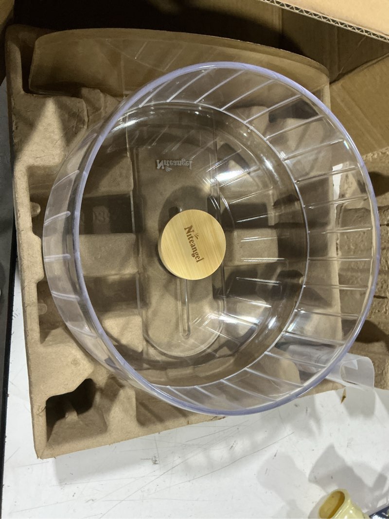 Condition photo showing Good Condition for niteangel super-silent hamster exercise wheels: - quiet spinner hamster running wheels with adjustable stand for hamsters gerbils mice or other small animals (l, transparent) large transparent