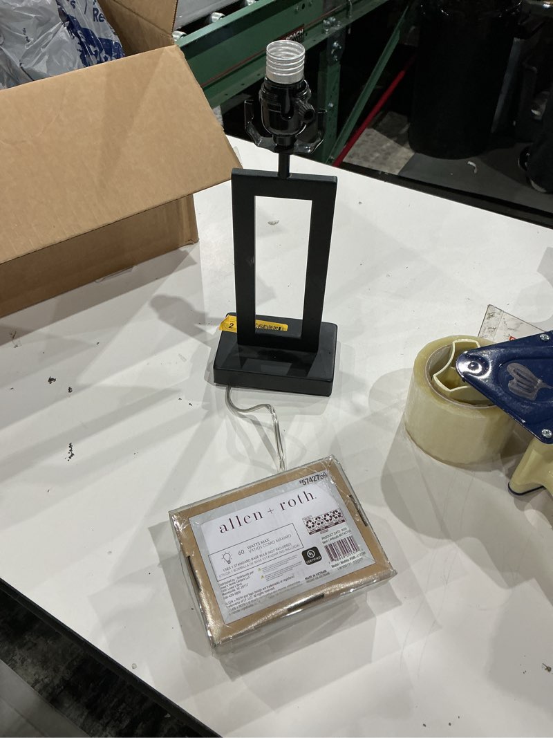 Condition photo showing As Is for allen + roth 13.5-in matte black plug-in metal lamp base
