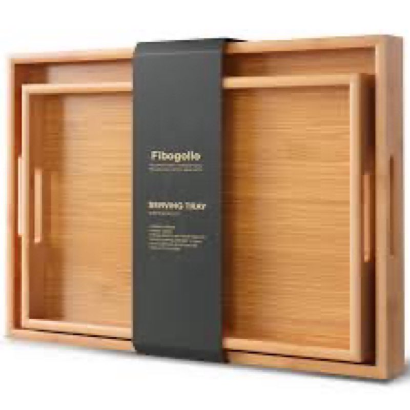fibogollo bamboo set of 2 serving tray with handles,decorative trays platter,breakfast tray in bed,f