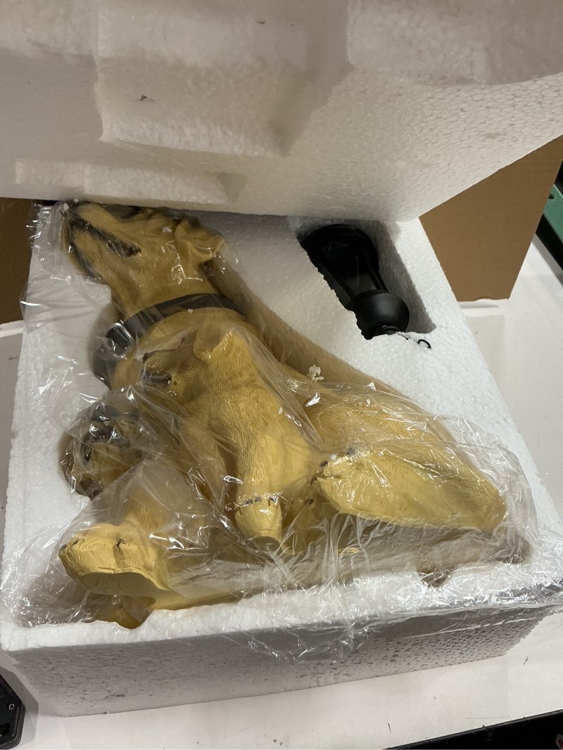 Condition photo showing New/Like New for Riakrum Garden Dog Statues Outdoor Decor with Solar Lights, Resin Labrador Retriever Statue, Yellow Lab Golden Retriever Outdoor Decor Housewarming Christmas Gift for Yard and Lawn Garden Home