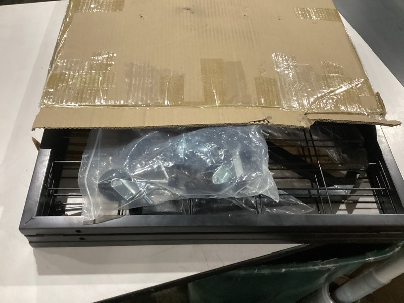 Condition photo showing New/Like New for Foldable Grid Wall Panel Display Stand 6FT x 2FT, 1-Pack Gridwall Panel with 16 Hooks & Braked Wheels, Wire Grid Display Rack for Art Fairs, Craft Shows, Retail Booth, Kitchen, No Tools Setup, Black