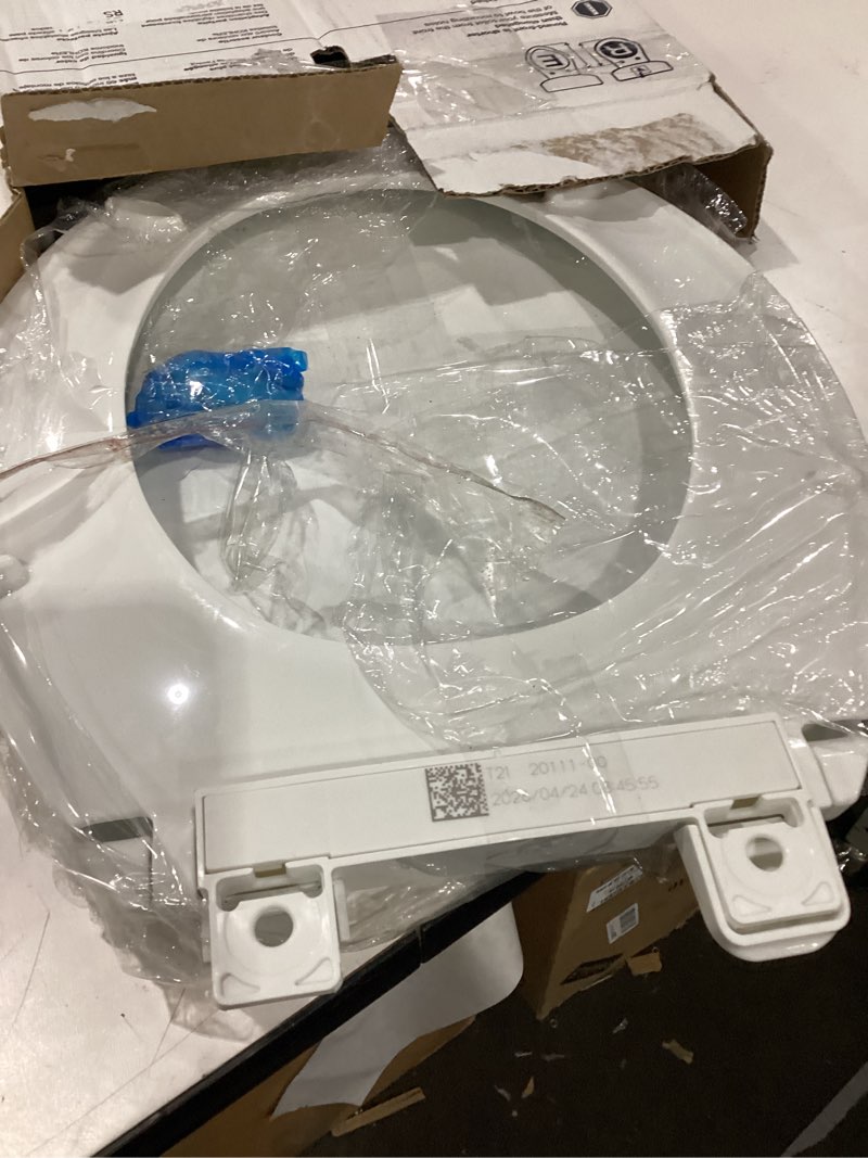 Condition photo showing As Is for kohler 20111-0 brevia, slow close toilet seat, round toilet seat, grip-tight bumpers quick-attach hardware, white