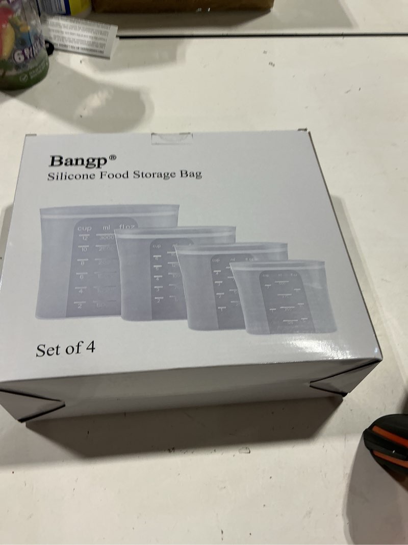 Condition photo showing Good Condition for bangp premium silicone reusable food storage bags,4 pack,stand-up bottom,multi-use food freezer bag,reclosable silicone bags for marinate meats,salad fruit,home organization,leak-free,dishwasher safe