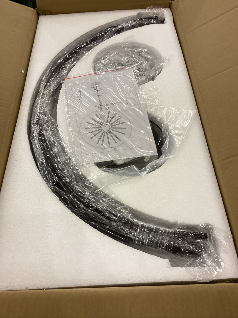 Condition photo showing As Is for 42" Extra Large Black Modern Globe Chandelier, 24-Light Crystal Entryway Foyer Chandelier for High Ceilings, Stairway, Kitchen, Dining Room, Living Room, and Hallway Black&Chrome Globe D42"