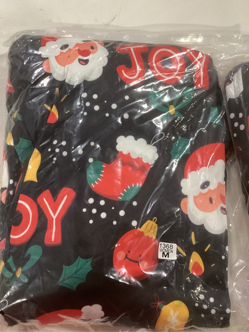 Condition photo showing New/Like New for ANGELGGH Family Matching Christmas Onesie Pajamas, Vacation Cute Printed One Piece Pajamas, Xmas Hooded Holiday Sleepwear women Medium Joy Santa