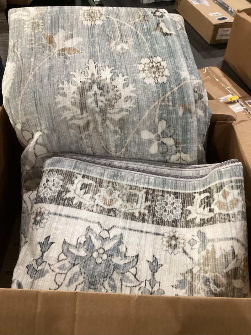 Condition photo showing Good Condition for area rug 9x12 living room rug, machine washable vintage distressed boho area rug non-slip soft low pile large indoor rugs for bedroom kitchen dining room office(light blue,9'x12') light blue 9' x 12' (rectangular)
