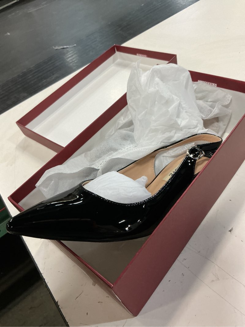 Condition photo showing Good Condition for joy in love slingback kitten heels for women closed pointed toe pumps dress shoes 5.5 black patent