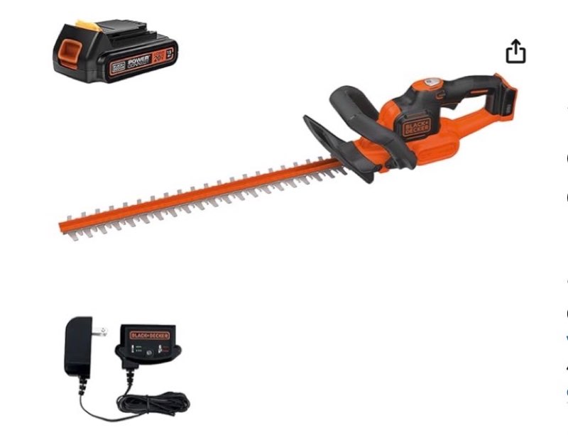 Black+Decker - Motosierra inalámbrica para cortar arbustos (20 V, con PowerCommand), Kit de cortapelos de 20 V., 22", Cortasetos de 20 V.