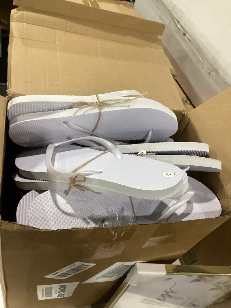 Condition photo showing Good Condition for similar to stock photo!!! geyoga 24 pairs wedding flip flops bulk for guest slippers with wedding sign, bags and storage box for pool beach party white