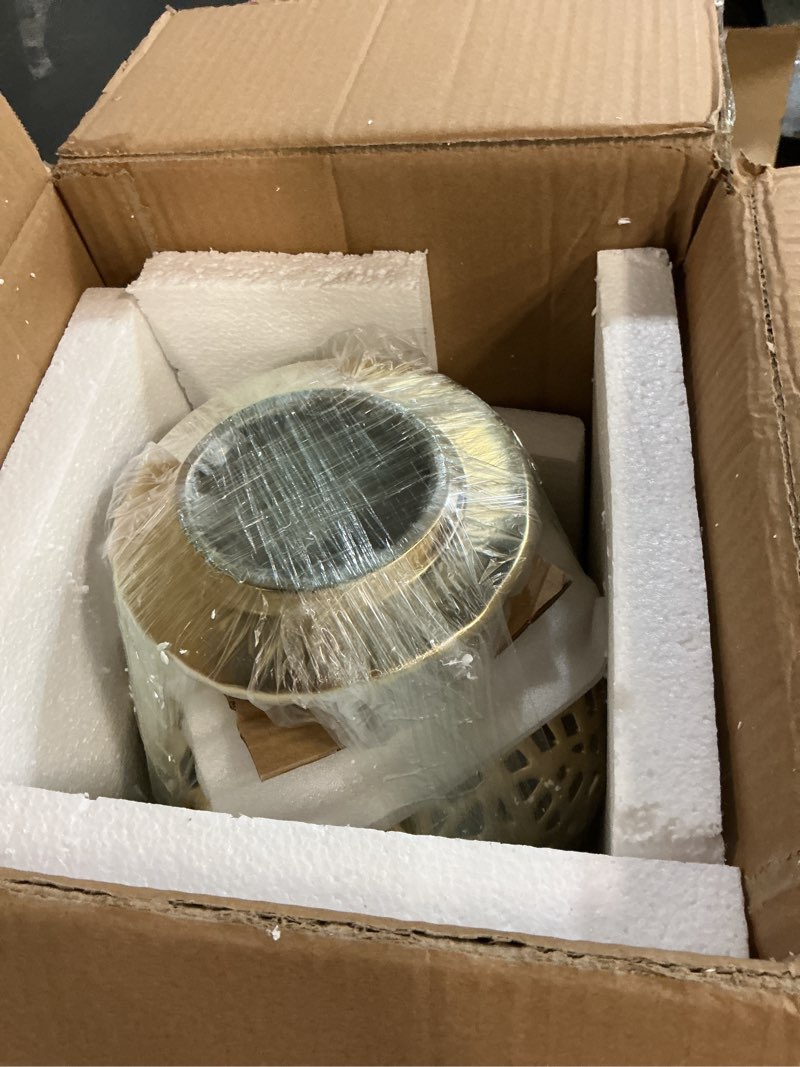 Condition photo showing New/Like New for Gold Pierced Ginger Jar Vase with Lid - 15.7" Tall Decorative Ceramic Jar for Home Decor, Centerpiec