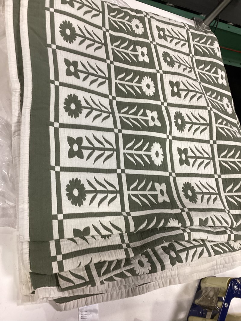 Condition photo showing Good Condition for quince organic cotton jacquard floral coverlet calking dryed sage 