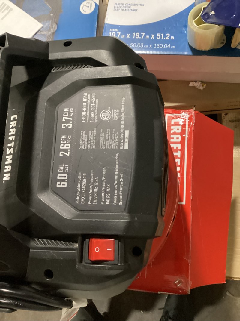 Condition photo showing As Is for craftsman 6-gallons portable electric 150 psi pancake air compressor