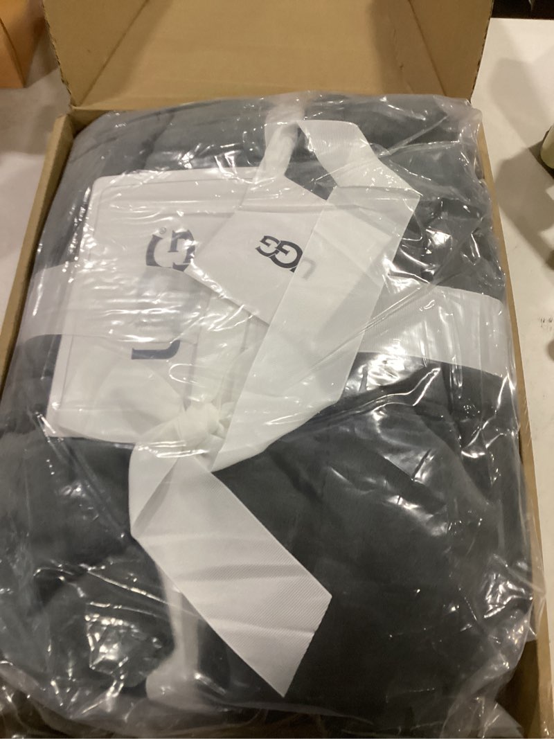 Condition photo showing Good Condition for UGG Nita Throw Blanket Soft Reversible Plush Throw for Couch or Bed Washable Warm Fluffy Blanket for College Dorm Essentials and Bedding with Down Alternative Fill, 50-inch x 70-inch, Charcoal Grey