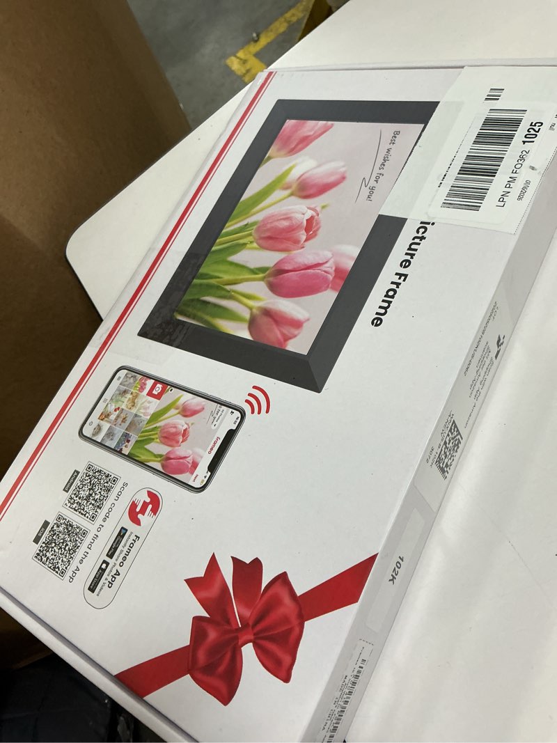 Condition photo showing New/Like New for BIGASUO Digital Picture Frame, 10.1" Frameo Digital Frame WiFi with 32GB Memory, 1280x800 IPS Touch Screen, Send Photos/Videos from Your Phone Anywhere, Photo Gifts for Parents and Grandparents 10.1" Black 32GB 1pack