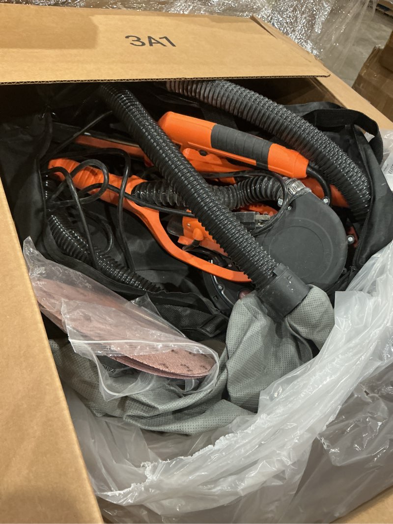 Condition photo showing As Is for maxxt drywall sander electric foldable wall sander with vacuum dust real self-priming system led light telescopic handle variable speed 6.5a motor six 9-inch sanding discs dust bag