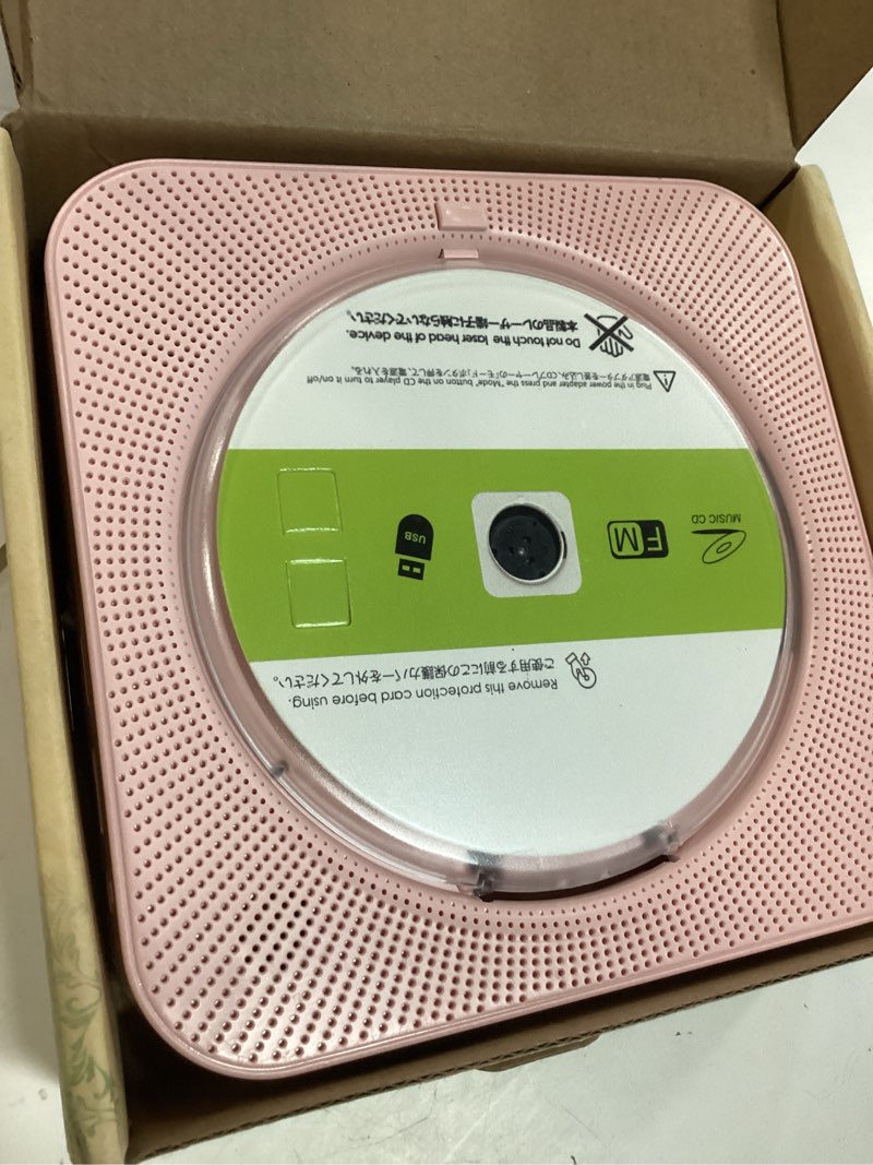 Condition photo showing New/Like New for cd player portable bluetooth 5.1 desktop cd player with hifi sound speakers,remote control,dust cover,led display,boombox fm radio,usb/aux for home,kids (pink)