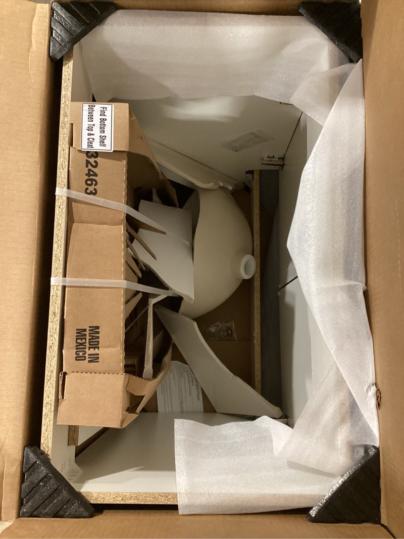 Condition photo showing As Is for (Damaged) Project Source Dover 30-in Navy Blue Single Sink Bathroom Vanity with White Cultured Marble Top