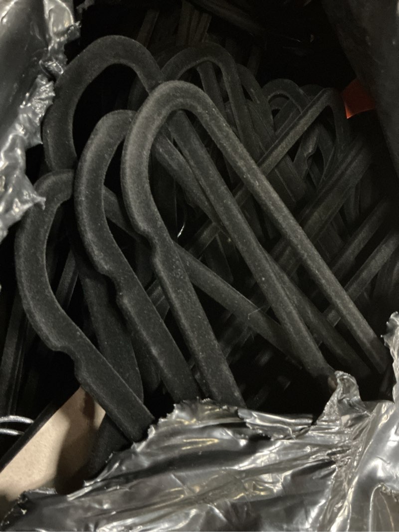 Condition photo showing Good Condition for Amazon Basics Slim Velvet, Non-Slip Suit Clothes Hangers, Pack of 100, Black Black Pack of 100