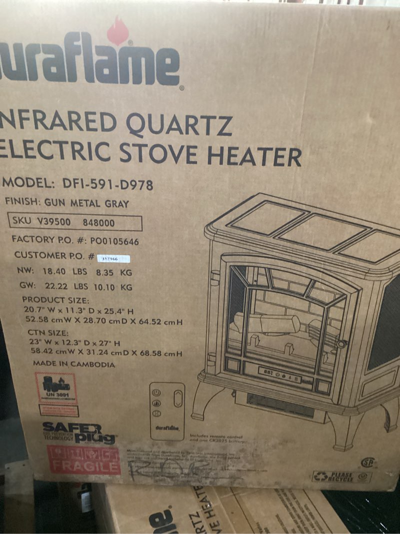 Condition photo showing New/Like New for Duraflame DFI-550-22 Freestanding Infrared Quartz Fireplace Stove with Remote Control 1500W, gun metal grey