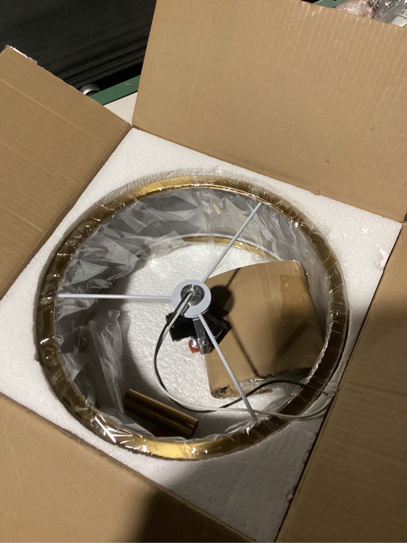 Condition photo showing Good Condition for 3-Light Semi Flush Mount Ceiling Light Fixture, 12.6" Gold Drum Light with Black Fabric Shade, Modern Close to Ceiling Light for Living Room Bedroom Dining Room Kitchen Hallway Entry Foyer Brushed Gold + Black Fabric