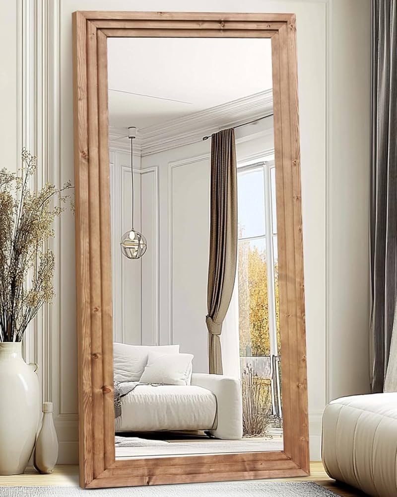 ABSWHLM Full Length Mirror 76"x34" Solid Wood Frame Floor Large Mirror for Living Room, Bedroom Hang