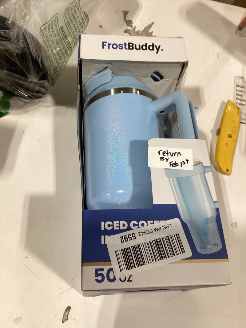 Condition photo showing Good Condition for Similar product blueFrost Buddy Thicc Buddy - 16 oz Stainless Steel Vacuum Insulated Tumbler with Lid and Straw for Water - Travel Mug Cupholder Friendly - Gifts for Women Men Him Her (Aurora) Aurora 16 Ounces no lip balm or keychain