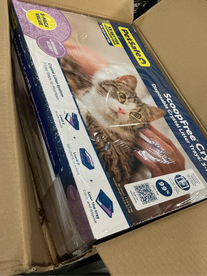 Condition photo showing New/Like New for PetSafe ScoopFree Disposable Crystal Cat Litter Tray - Easy Cleaning Box - Refill Tray for Electric Litter Box - Lavender Scent - 4.3 lb Bags - 3 Pack