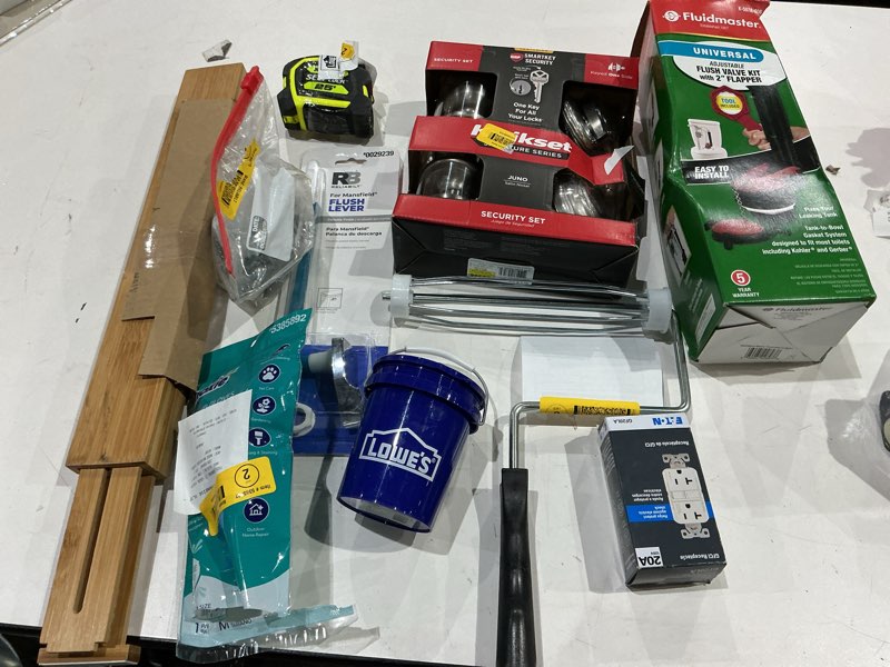 Condition photo showing As Is for assorted home improvement lot (small tools, screw, home accessories, etc.)