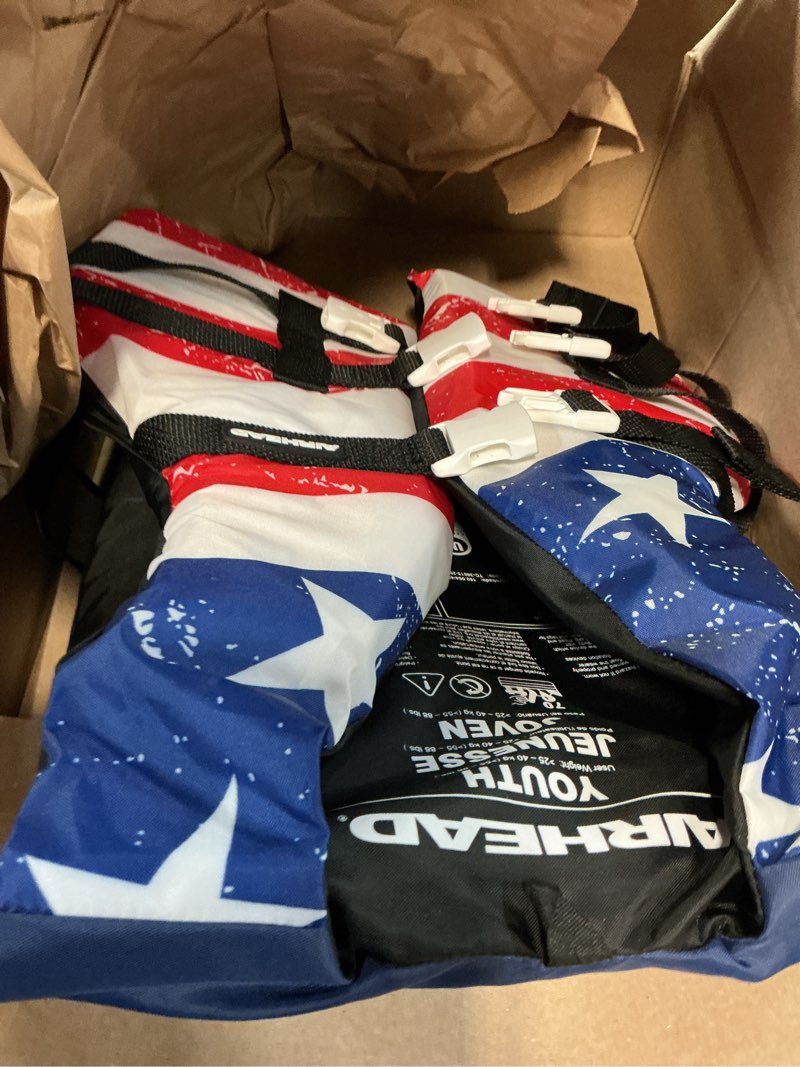 Condition photo showing Good Condition for sportstuff stars & stripes life jacket for adults & kids - uscg approved life vest for men, women, youth & child, open-side watersports vest for boating, tubing & swimming adult standard