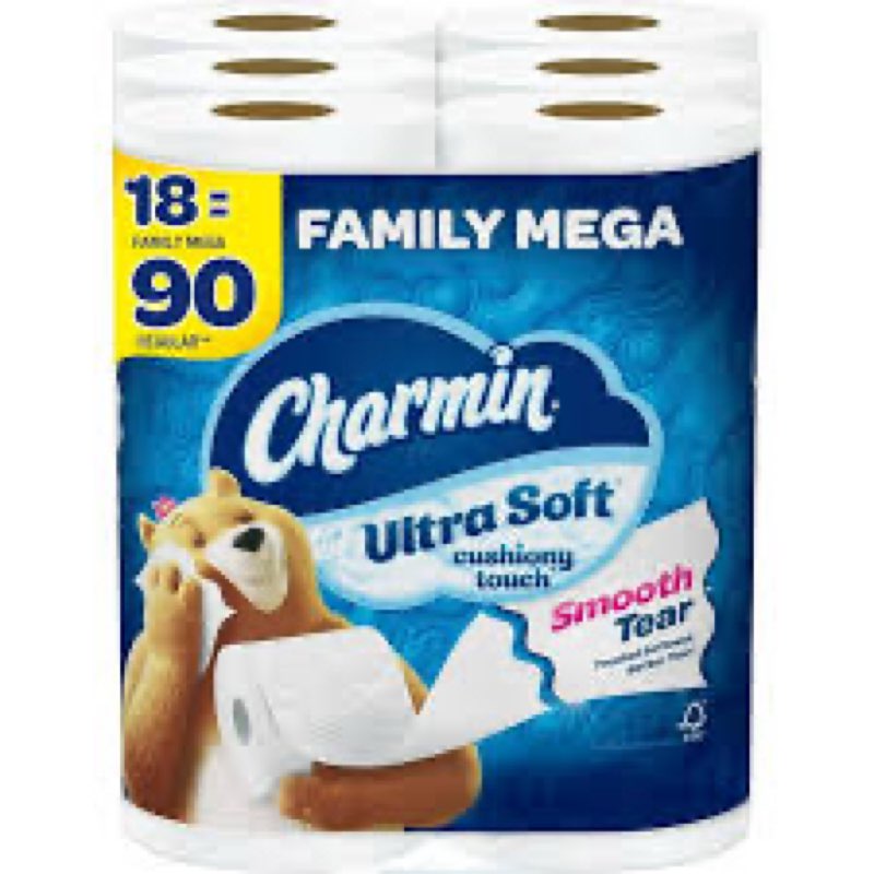 Charmin Ultra Soft Cushiony Touch Toilet Paper, 18 Family Mega Rolls = 90 Regular Rolls